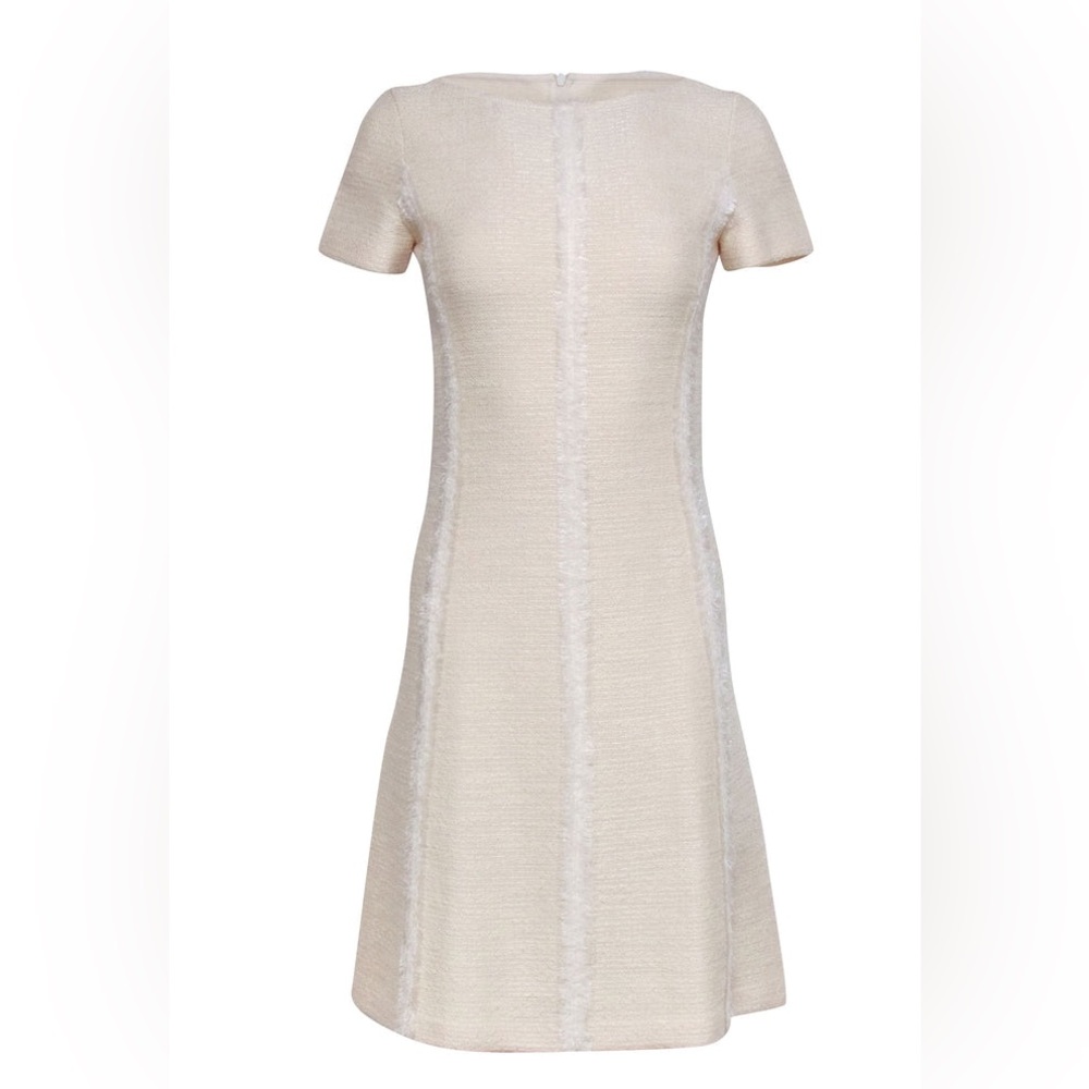 St. John Tweed Cream Multi Textured Cap Sleeve A-Line Wool Dress Size 4